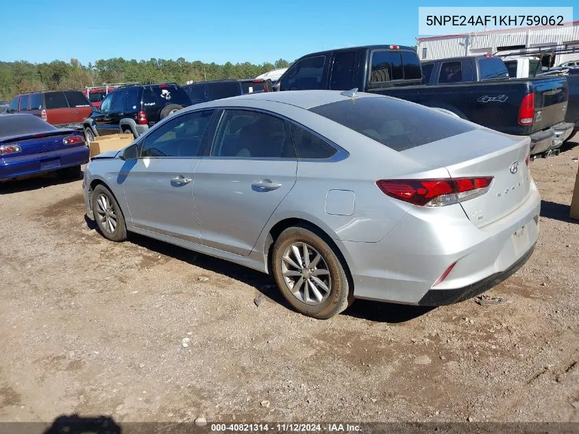 2019 Hyundai Sonata Se VIN: 5NPE24AF1KH759062 Lot: 40821314