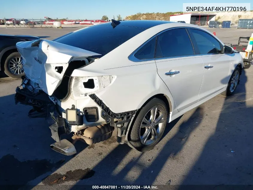 2019 Hyundai Sonata Sel VIN: 5NPE34AF4KH770196 Lot: 40847081