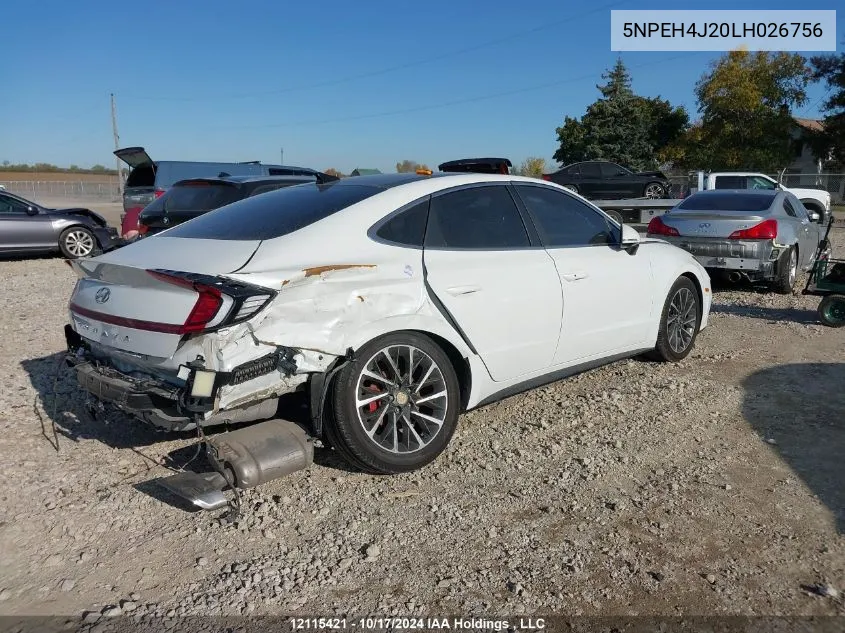 2020 Hyundai Sonata VIN: 5NPEH4J20LH026756 Lot: 12115421