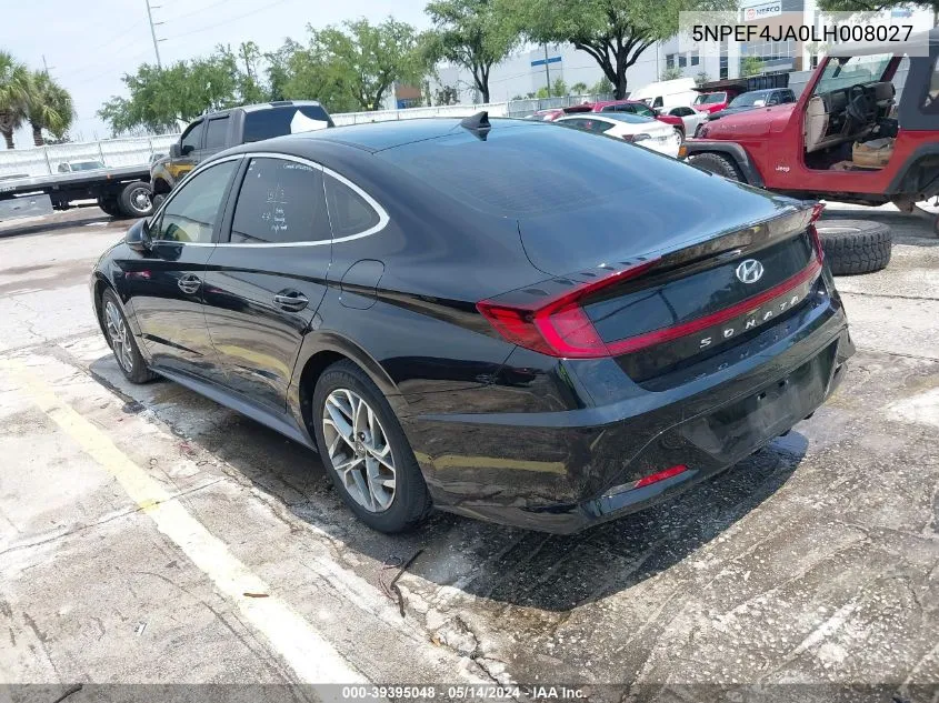 2020 Hyundai Sonata Sel VIN: 5NPEF4JA0LH008027 Lot: 39395048