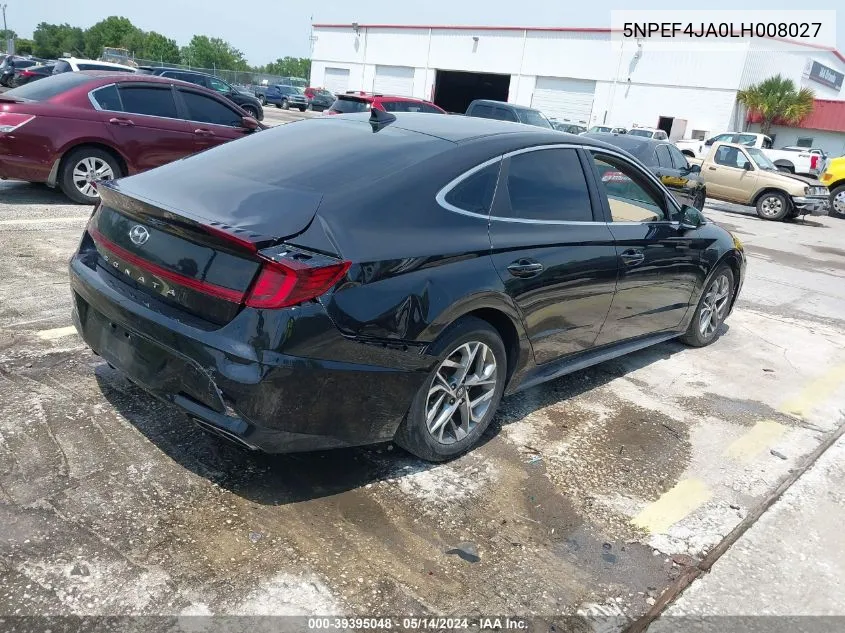 2020 Hyundai Sonata Sel VIN: 5NPEF4JA0LH008027 Lot: 39395048