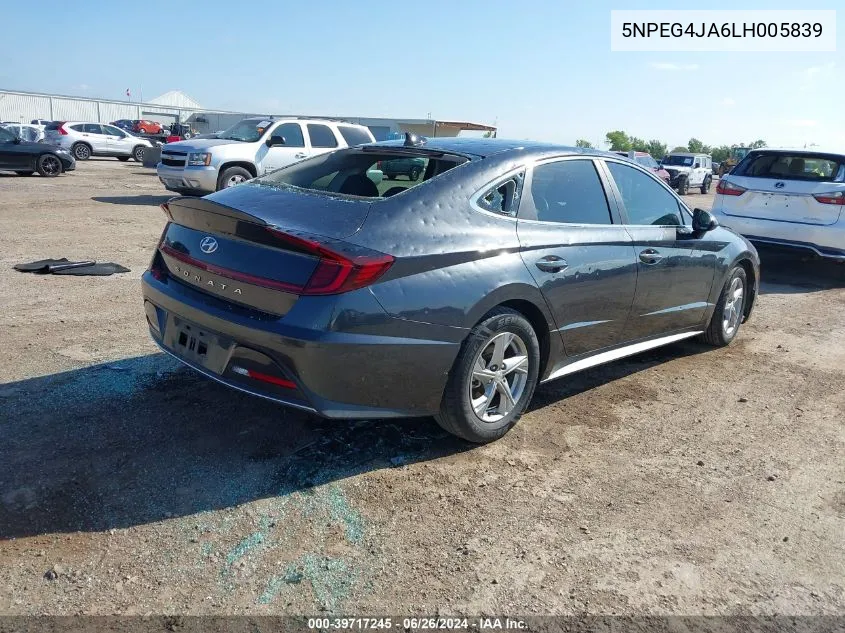 2020 Hyundai Sonata Se VIN: 5NPEG4JA6LH005839 Lot: 39717245