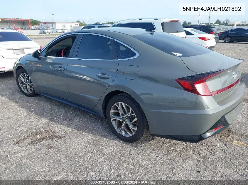 2020 Hyundai Sonata Sel VIN: 5NPEF4JA9LH021892 Lot: 39752583