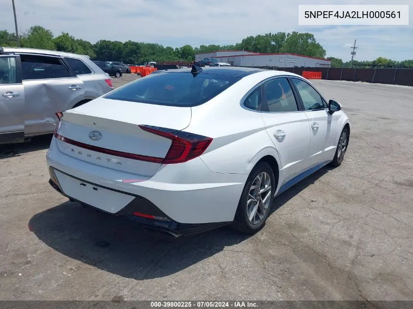 2020 Hyundai Sonata Sel VIN: 5NPEF4JA2LH000561 Lot: 39800225