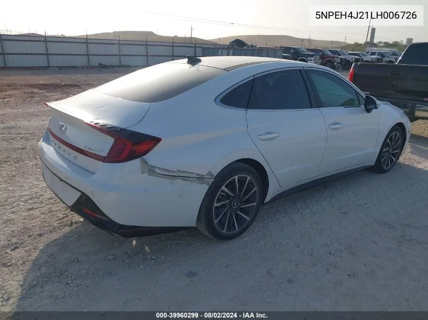 2020 Hyundai Sonata Limited VIN: 5NPEH4J21LH006726 Lot: 39960299