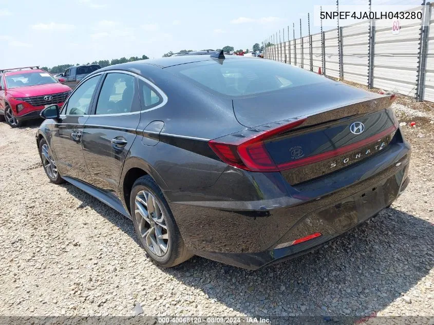 2020 Hyundai Sonata Sel VIN: 5NPEF4JA0LH043280 Lot: 40068120