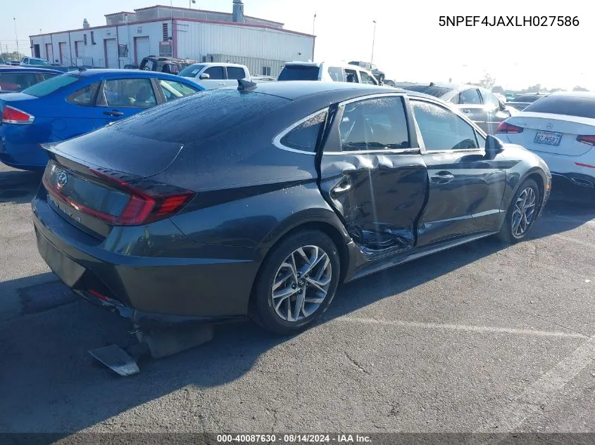 2020 Hyundai Sonata Sel VIN: 5NPEF4JAXLH027586 Lot: 40087630