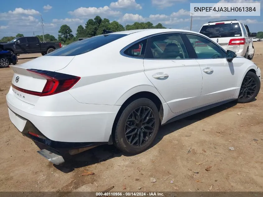 2020 Hyundai Sonata Sel VIN: 5NPEF4JA3LH061384 Lot: 40110956