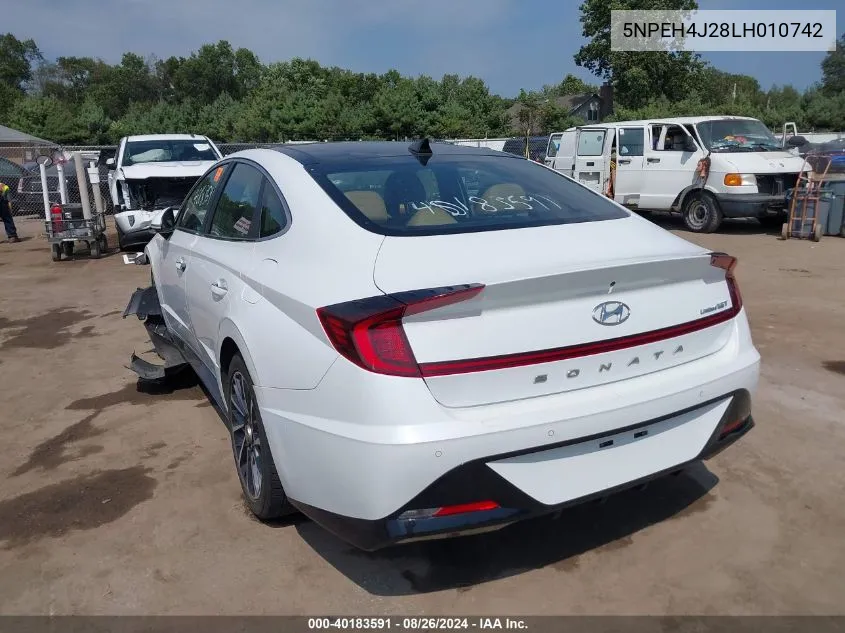 2020 Hyundai Sonata Limited VIN: 5NPEH4J28LH010742 Lot: 40183591