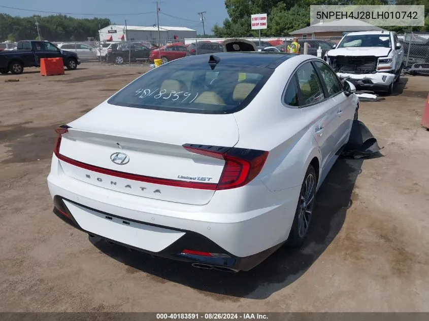 2020 Hyundai Sonata Limited VIN: 5NPEH4J28LH010742 Lot: 40183591