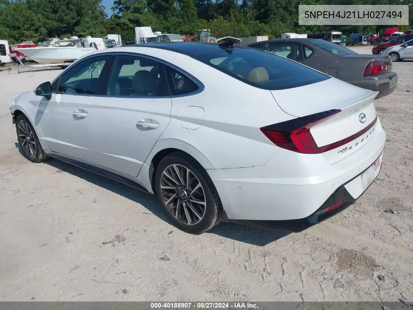 2020 Hyundai Sonata Limited VIN: 5NPEH4J21LH027494 Lot: 40188907