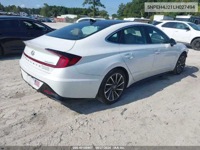 2020 Hyundai Sonata Limited VIN: 5NPEH4J21LH027494 Lot: 40188907