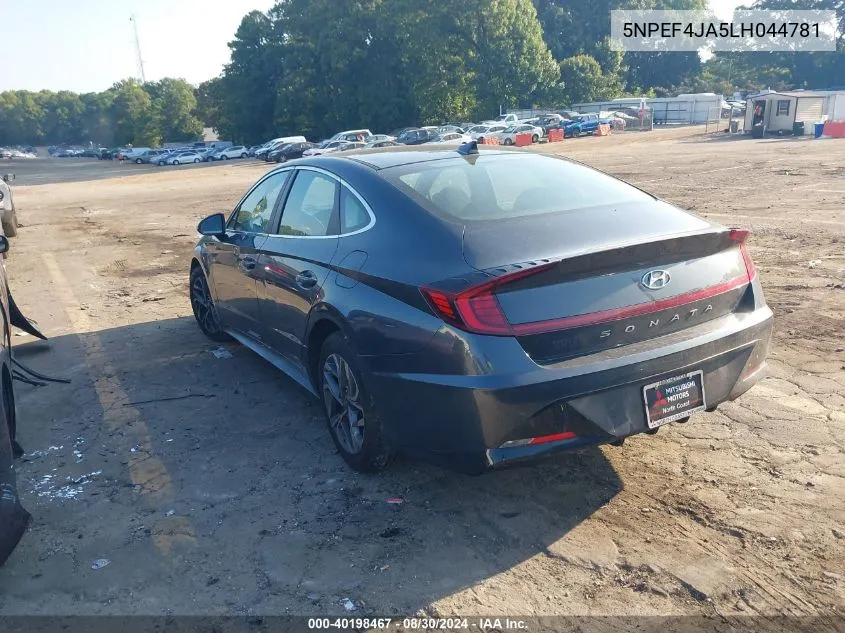 2020 Hyundai Sonata Sel VIN: 5NPEF4JA5LH044781 Lot: 40198467