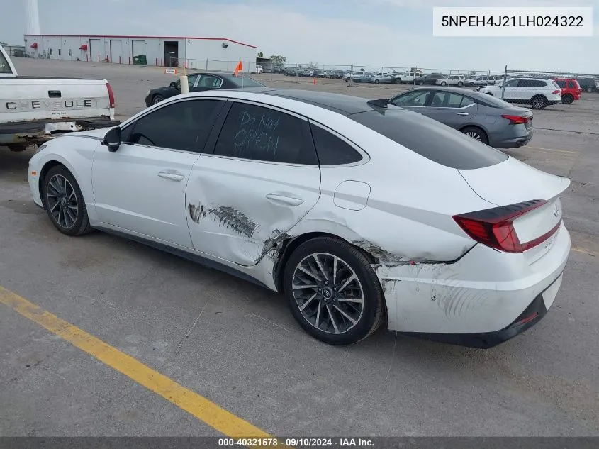 2020 Hyundai Sonata Limited VIN: 5NPEH4J21LH024322 Lot: 40321578