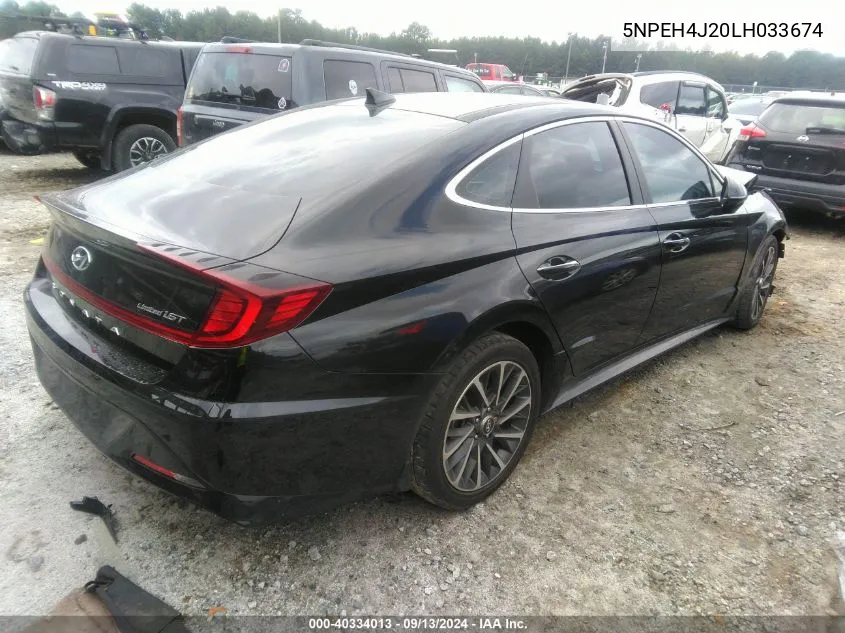 2020 Hyundai Sonata Limited VIN: 5NPEH4J20LH033674 Lot: 40334013