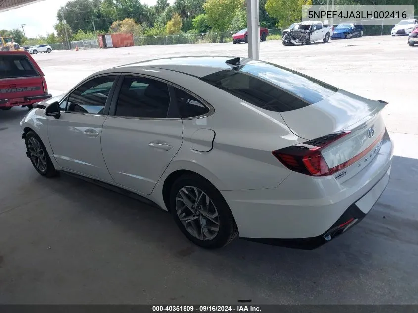 5NPEF4JA3LH002416 2020 Hyundai Sonata Sel