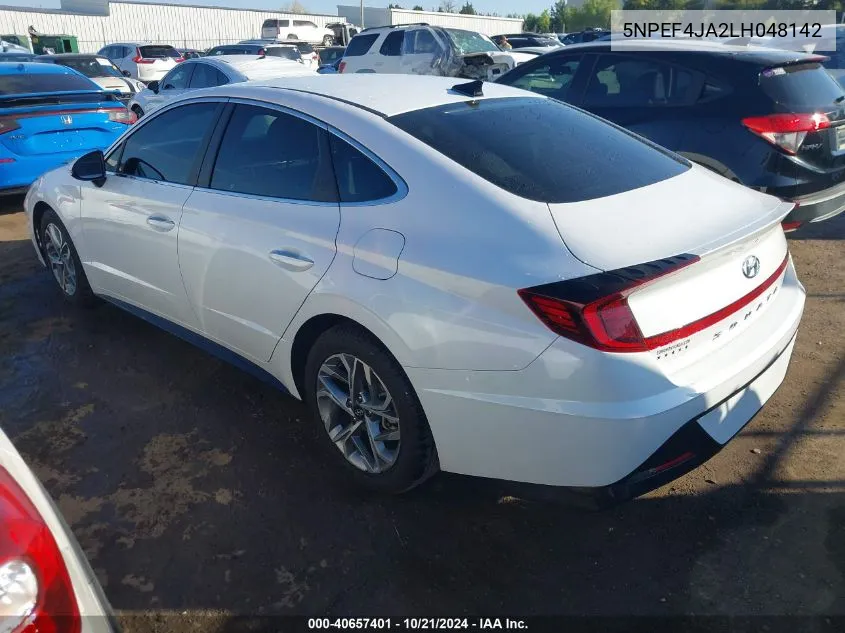 2020 Hyundai Sonata Sel VIN: 5NPEF4JA2LH048142 Lot: 40657401