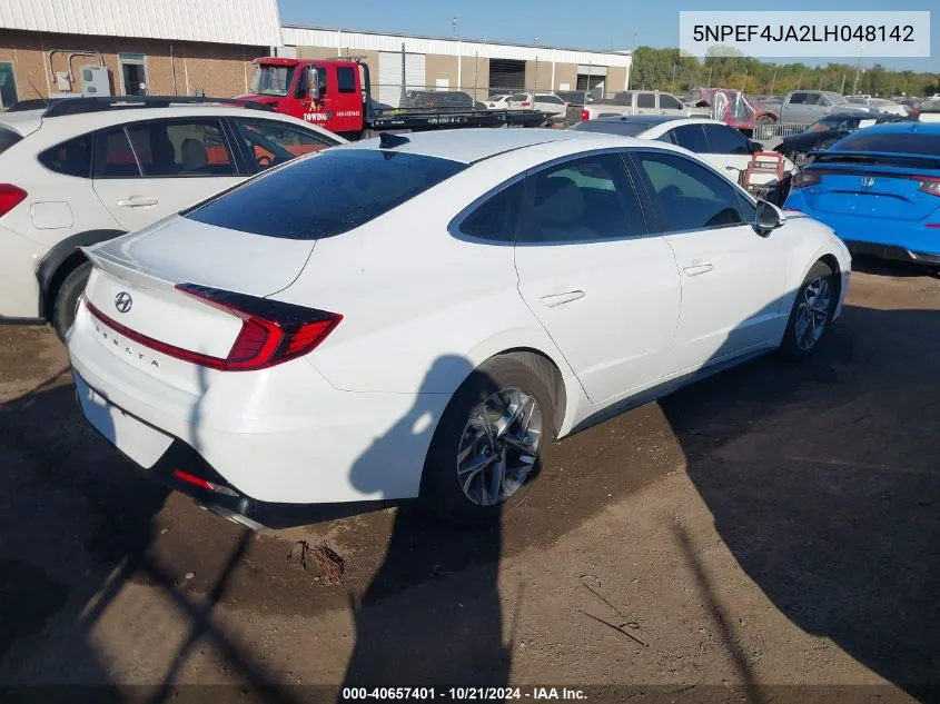 2020 Hyundai Sonata Sel VIN: 5NPEF4JA2LH048142 Lot: 40657401