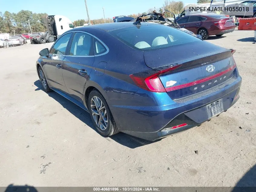 2020 Hyundai Sonata Sel VIN: 5NPEF4JA3LH055018 Lot: 40681896