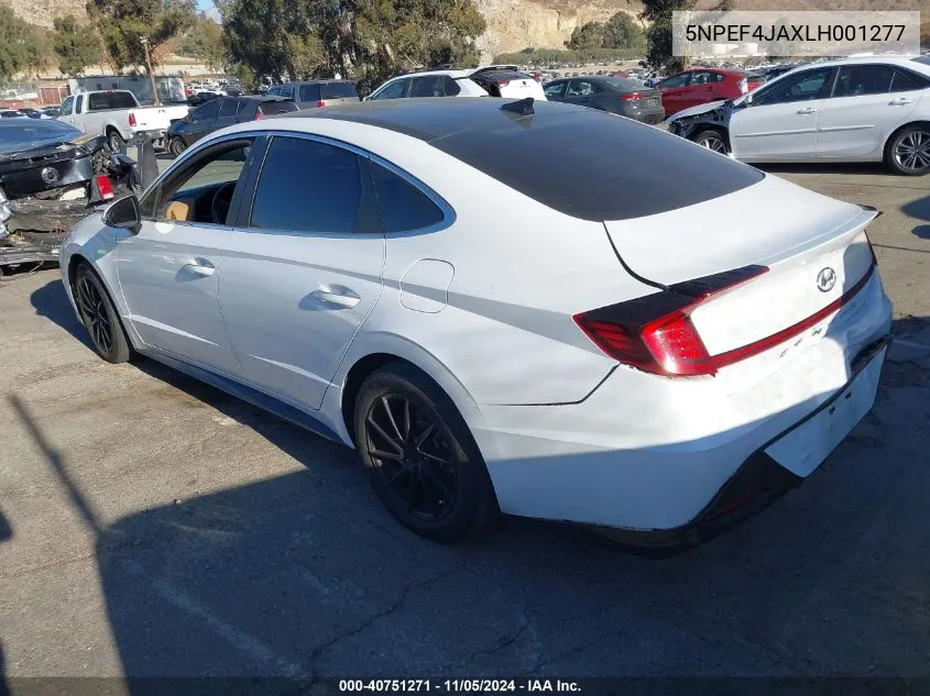 2020 Hyundai Sonata Sel VIN: 5NPEF4JAXLH001277 Lot: 40751271