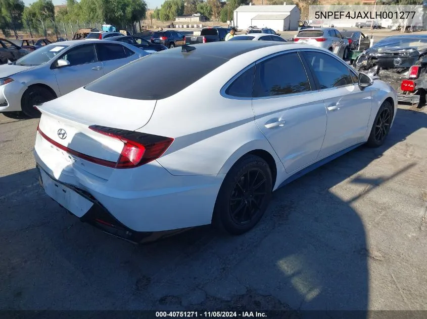 2020 Hyundai Sonata Sel VIN: 5NPEF4JAXLH001277 Lot: 40751271