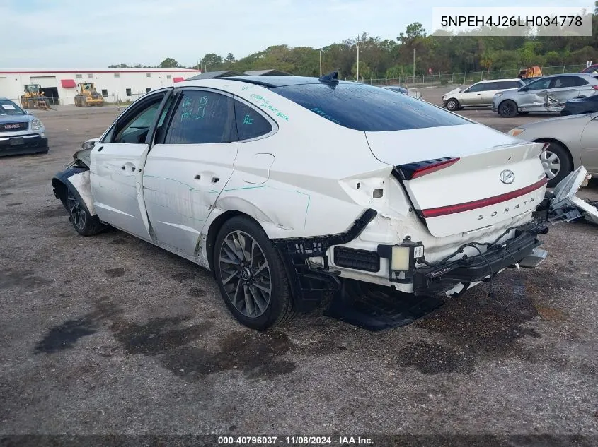 2020 Hyundai Sonata Limited VIN: 5NPEH4J26LH034778 Lot: 40796037