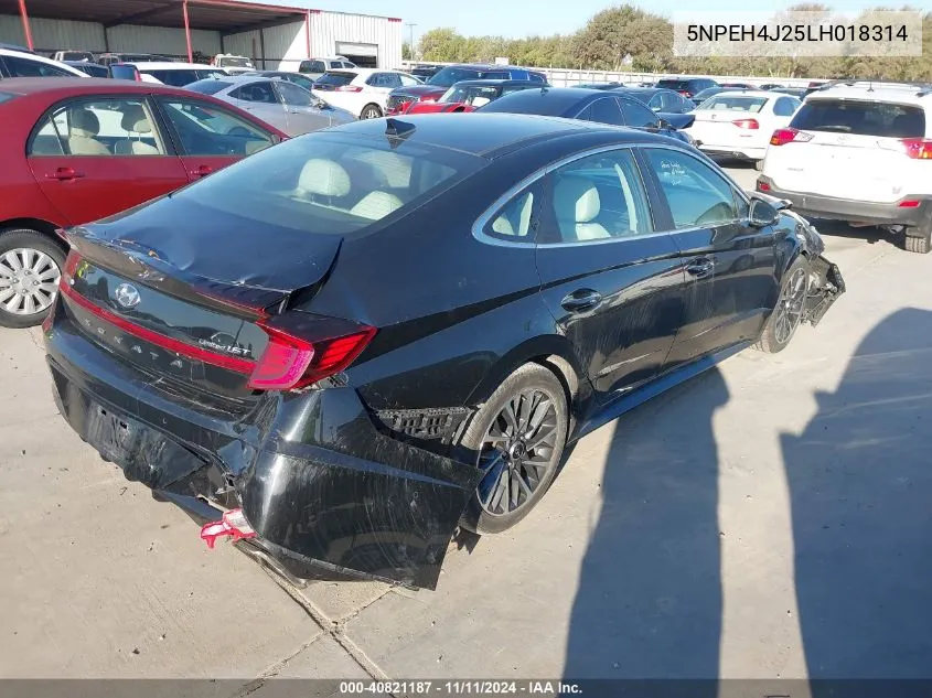 2020 Hyundai Sonata Limited VIN: 5NPEH4J25LH018314 Lot: 40821187