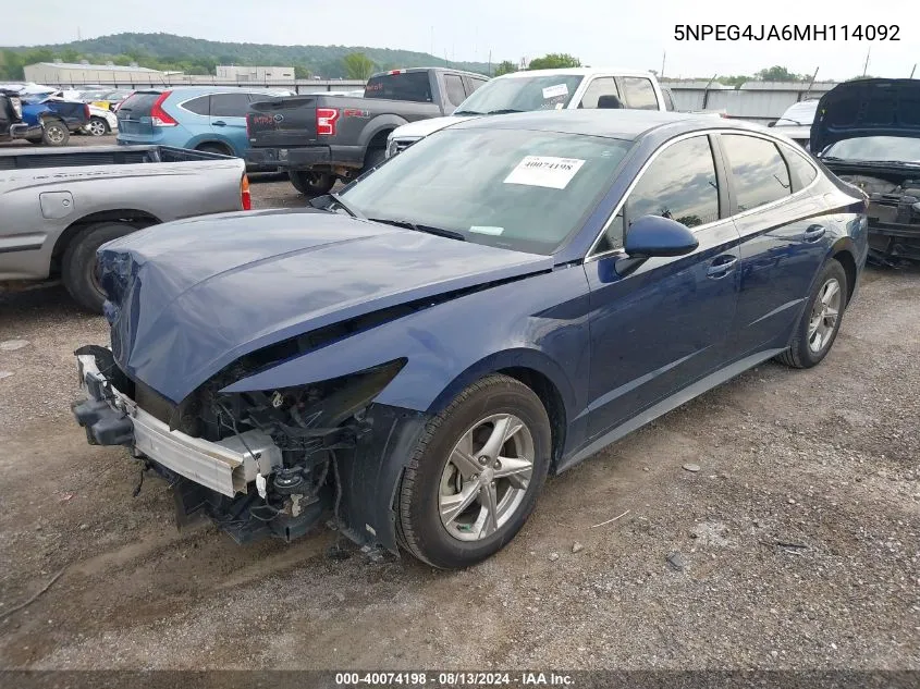 2021 Hyundai Sonata Se VIN: 5NPEG4JA6MH114092 Lot: 40074198