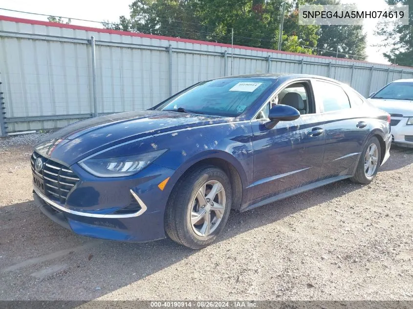 2021 Hyundai Sonata Se VIN: 5NPEG4JA5MH074619 Lot: 40190914