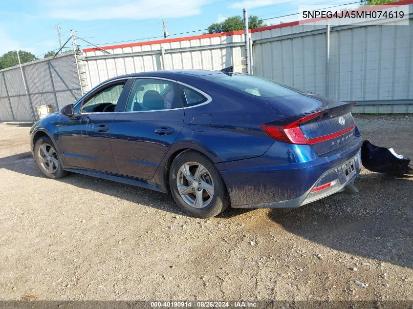 2021 Hyundai Sonata Se VIN: 5NPEG4JA5MH074619 Lot: 40190914