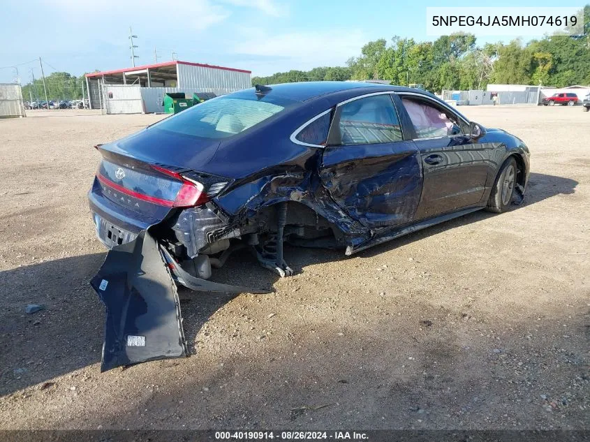 2021 Hyundai Sonata Se VIN: 5NPEG4JA5MH074619 Lot: 40190914