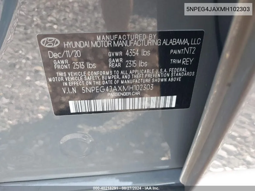 5NPEG4JAXMH102303 2021 Hyundai Sonata Se