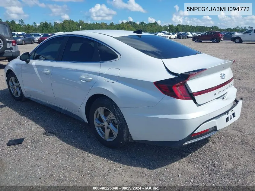 2021 Hyundai Sonata Se VIN: 5NPEG4JA3MH094772 Lot: 40225340