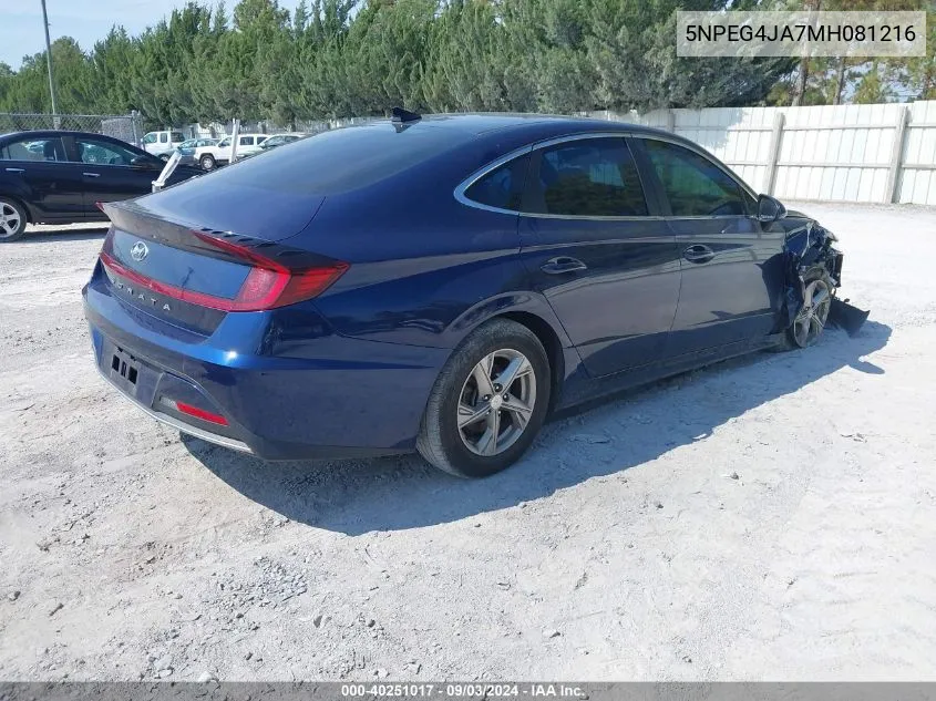 2021 Hyundai Sonata Se VIN: 5NPEG4JA7MH081216 Lot: 40251017