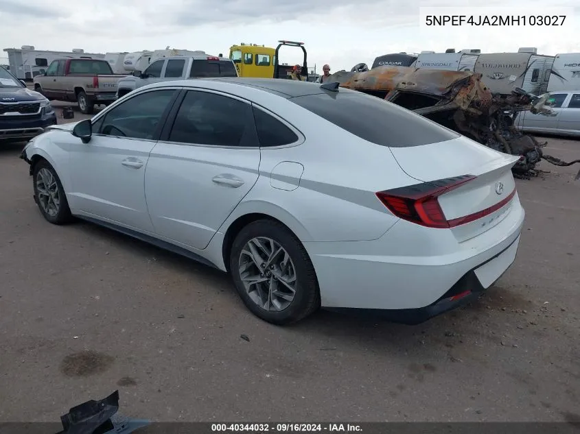 2021 Hyundai Sonata Sel VIN: 5NPEF4JA2MH103027 Lot: 40344032