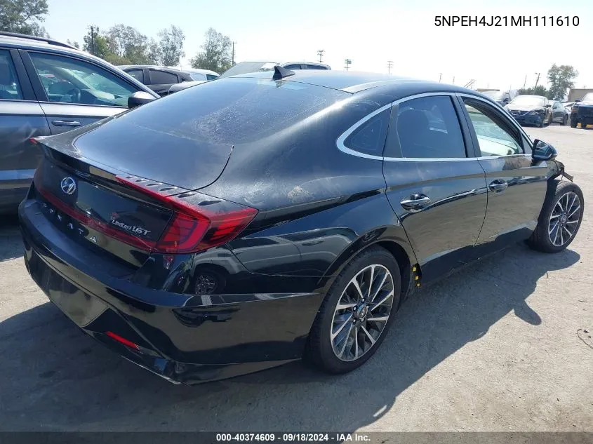 2021 Hyundai Sonata Limited VIN: 5NPEH4J21MH111610 Lot: 40374609