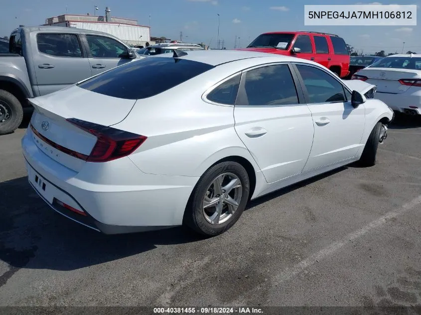 2021 Hyundai Sonata Se VIN: 5NPEG4JA7MH106812 Lot: 40381455