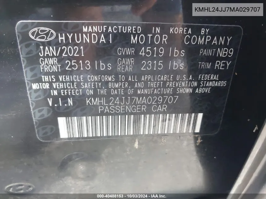 KMHL24JJ7MA029707 2021 Hyundai Sonata Blue