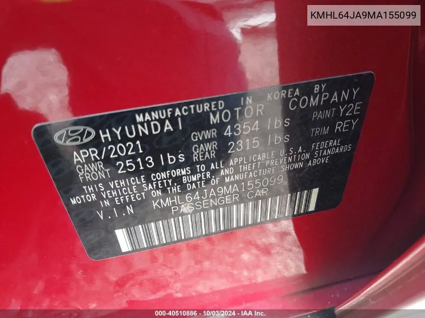 KMHL64JA9MA155099 2021 Hyundai Sonata Sel