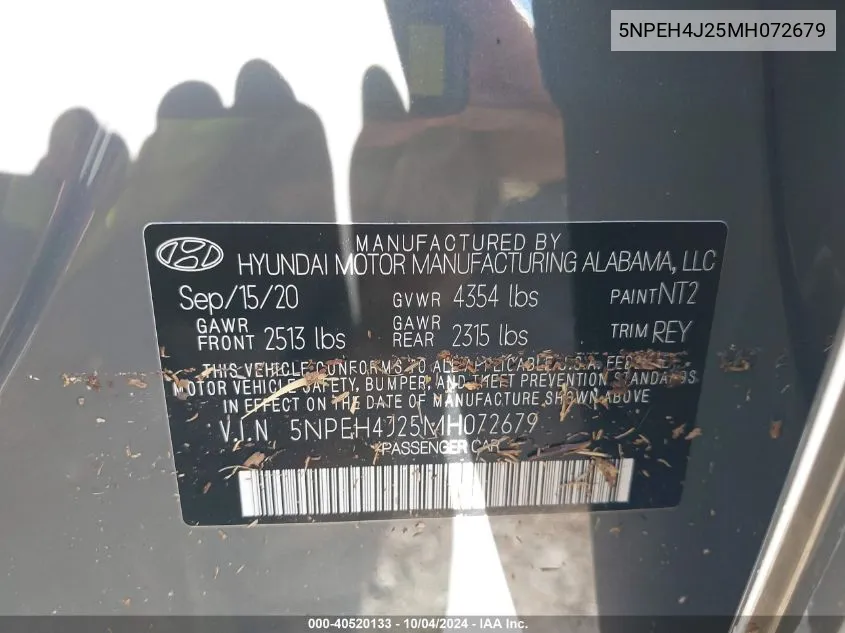 5NPEH4J25MH072679 2021 Hyundai Sonata Limited