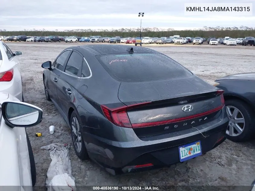 2021 Hyundai Sonata Sel VIN: KMHL14JA8MA143315 Lot: 40536190