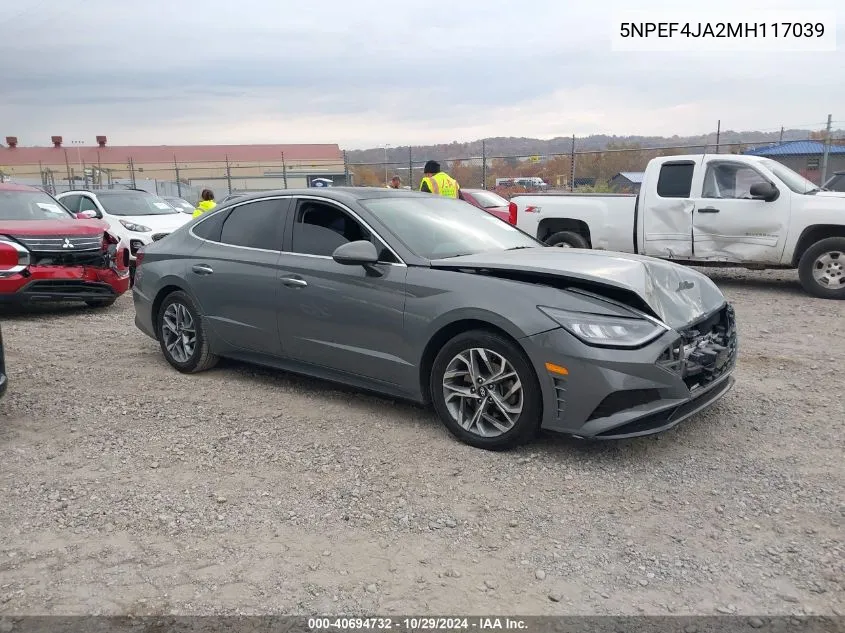 2021 Hyundai Sonata Sel VIN: 5NPEF4JA2MH117039 Lot: 40694732