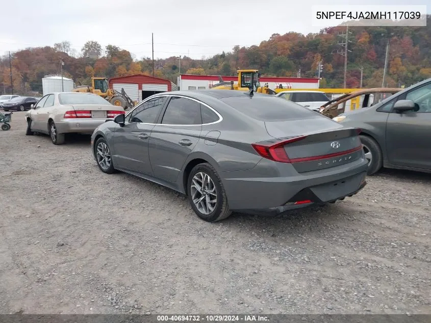 2021 Hyundai Sonata Sel VIN: 5NPEF4JA2MH117039 Lot: 40694732