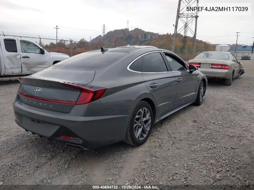 2021 Hyundai Sonata Sel VIN: 5NPEF4JA2MH117039 Lot: 40694732