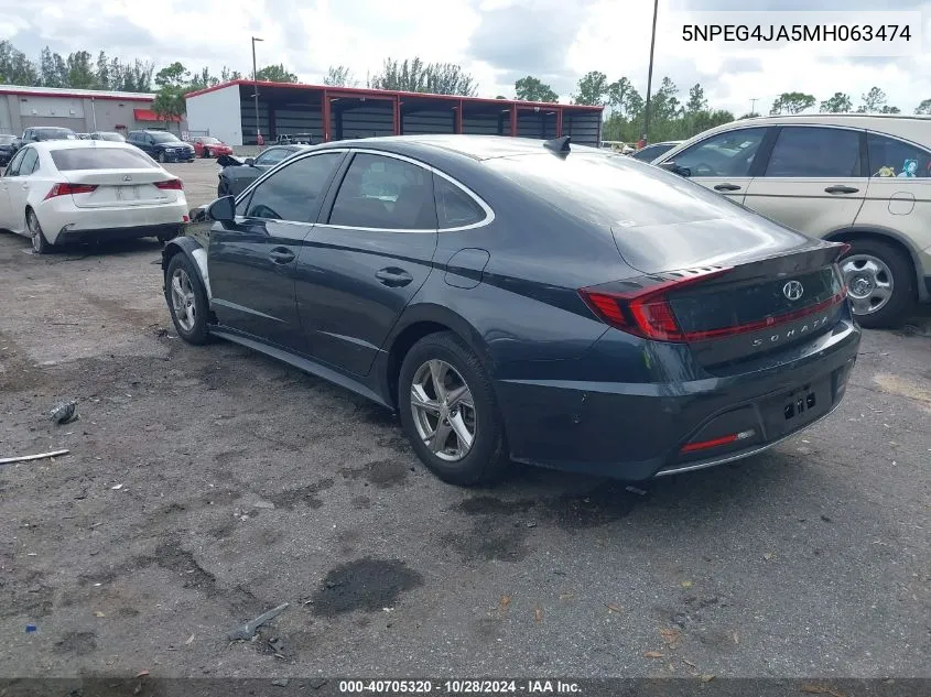 2021 Hyundai Sonata Se VIN: 5NPEG4JA5MH063474 Lot: 40705320