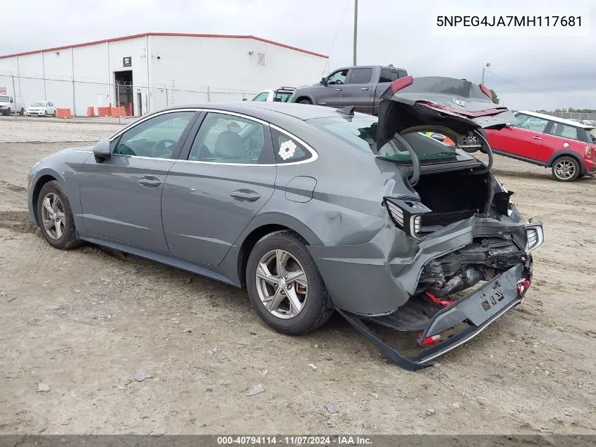 2021 Hyundai Sonata Se VIN: 5NPEG4JA7MH117681 Lot: 40794114