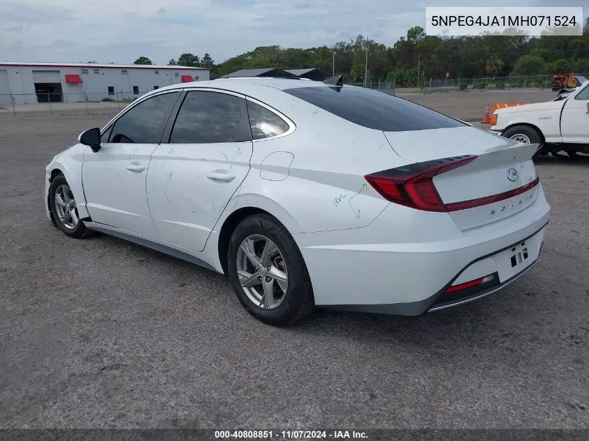 2021 Hyundai Sonata Se VIN: 5NPEG4JA1MH071524 Lot: 40808851