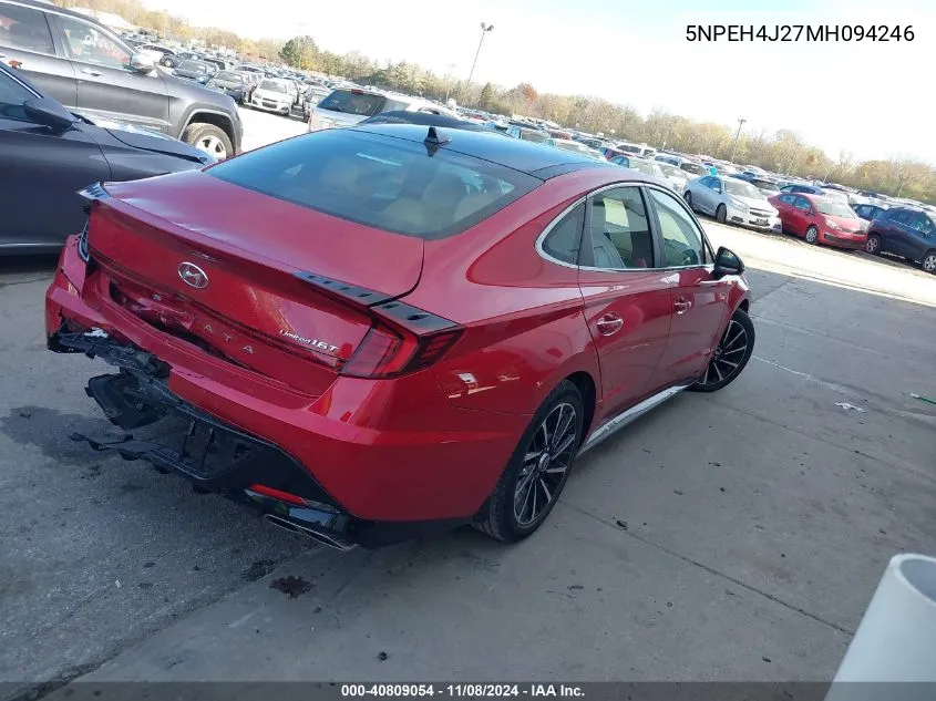 2021 Hyundai Sonata Limited VIN: 5NPEH4J27MH094246 Lot: 40809054