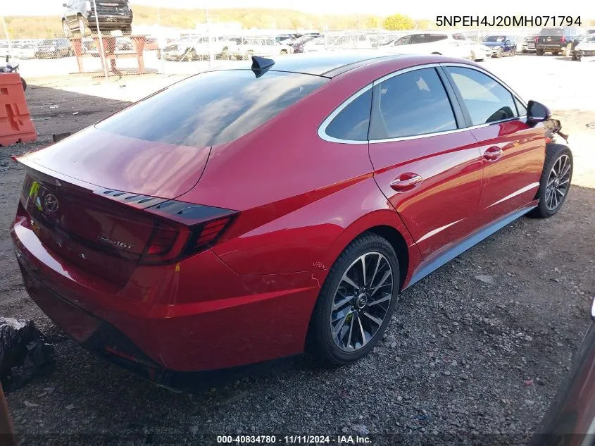 2021 Hyundai Sonata Limited VIN: 5NPEH4J20MH071794 Lot: 40834780