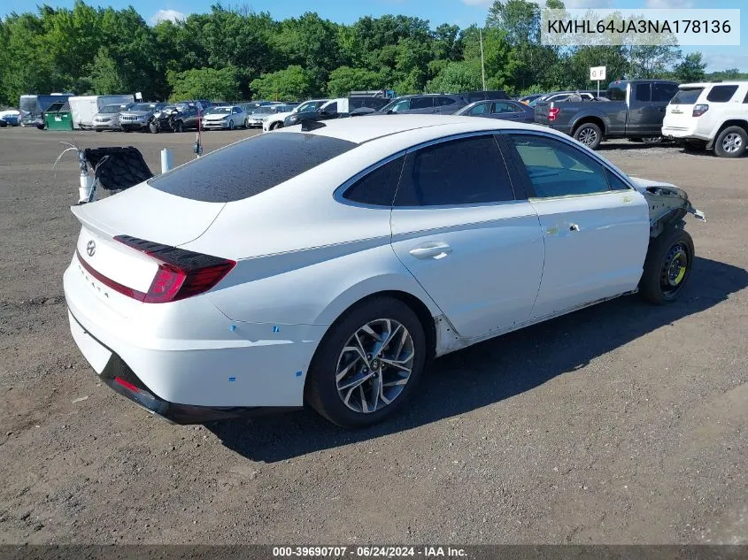 2022 Hyundai Sonata Sel VIN: KMHL64JA3NA178136 Lot: 39690707